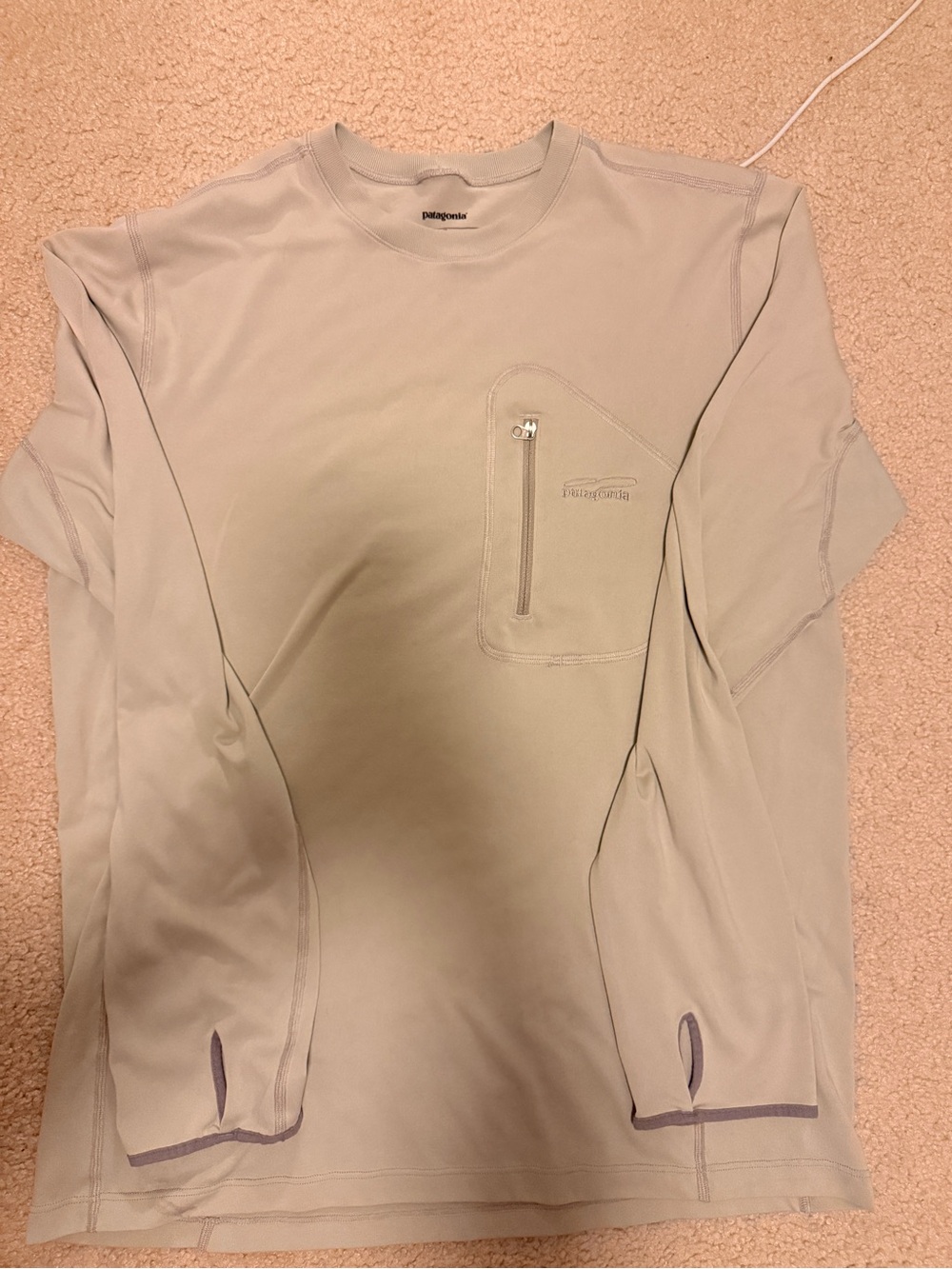 Patagonia Men’s Long-Sleeve Crew with Zip Chest Pocket - Light Tan